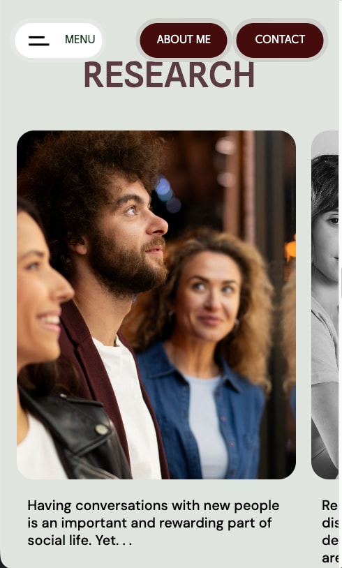 Research page with a photo of two people talking and a short abstract, on a phone