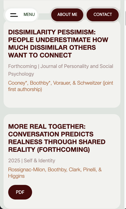 List of forthcoming papers with authors and PDF buttons, on a phone