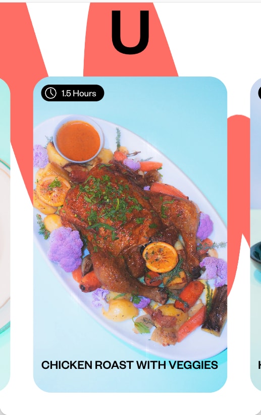 Chicken roast recipe card with cooking time, on a phone