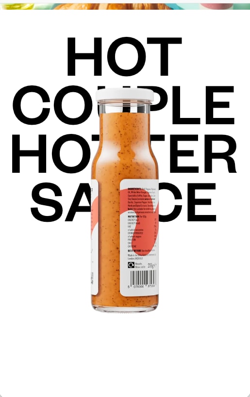 Headline Hot couple hotter sauce set around the bottle, on a phone