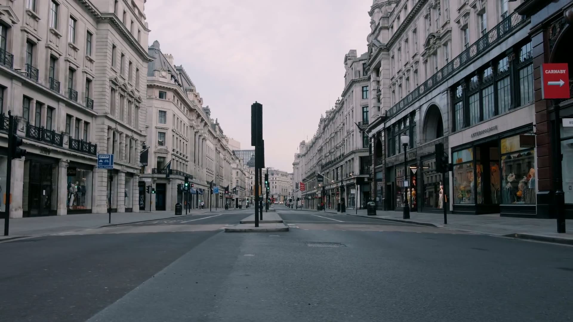 A central London street, empty at dawn