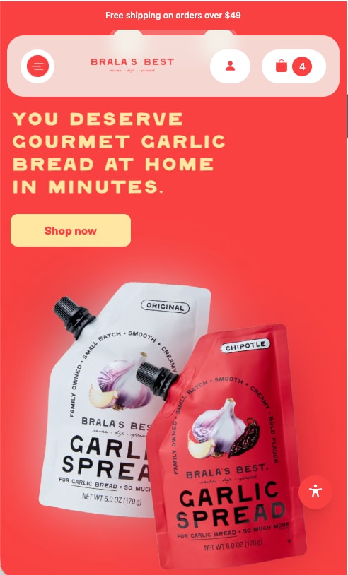 Red hero reading You deserve gourmet garlic bread at home in minutes, with two pouches