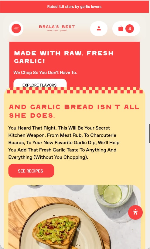 Section about raw, fresh garlic with a See recipes button, on a phone