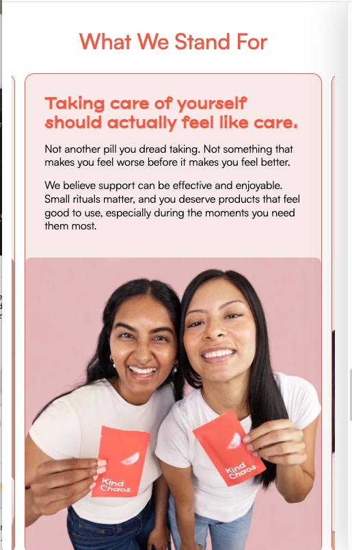 Values section with a photo of two women, on a phone