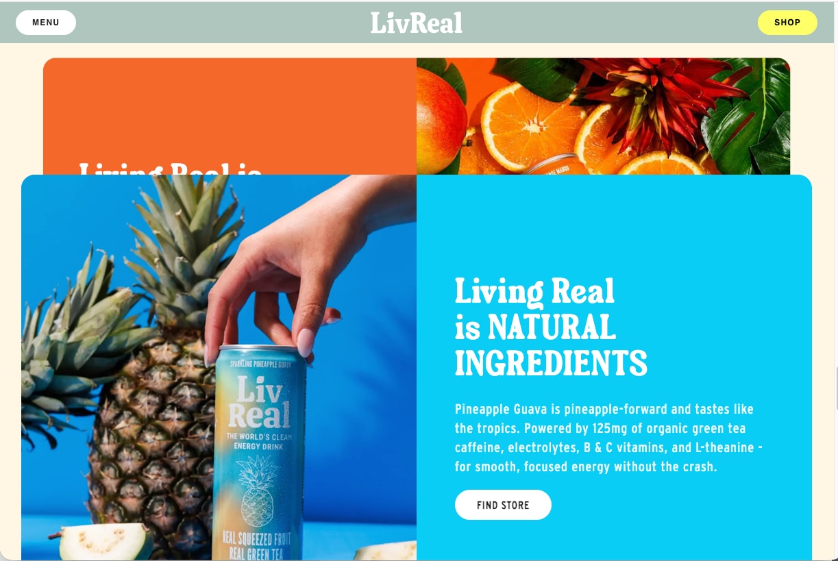 Pineapple Guava section in blue with a hand placing a can by a pineapple