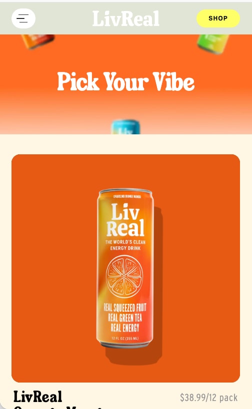 Pick your vibe flavour selector with the Orange Mango can, on a phone