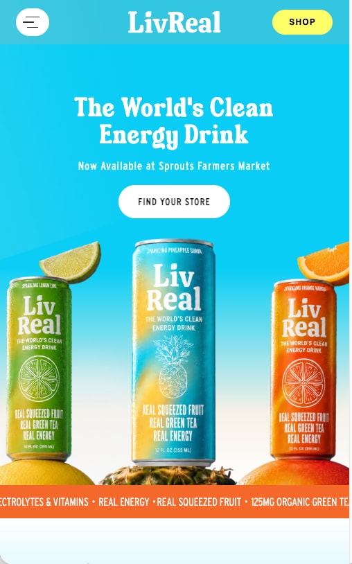 LivReal hero with three cans and a Find your store button, on a phone