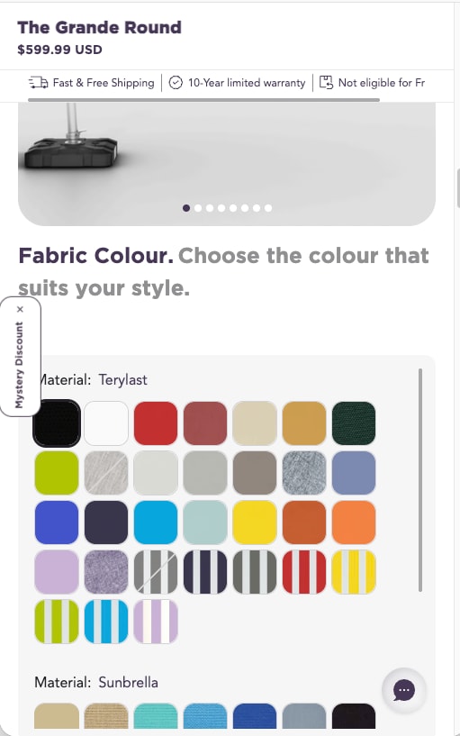 Fabric colour swatches in two materials, on a phone