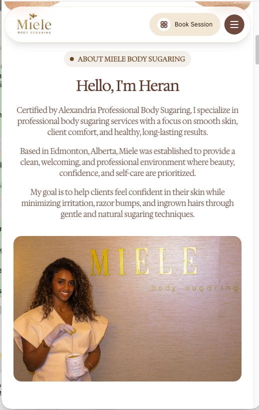 Owner introduction with her photo in the studio, on a phone