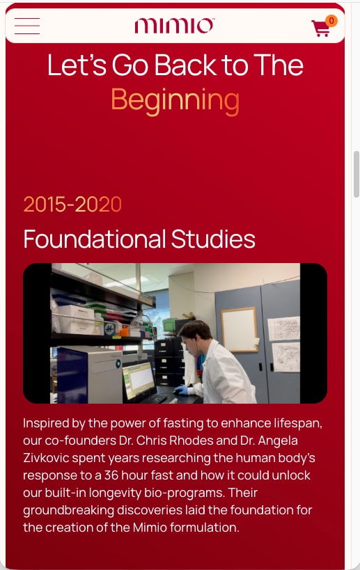 Timeline section titled Let's go back to the beginning with a lab photo, on a phone