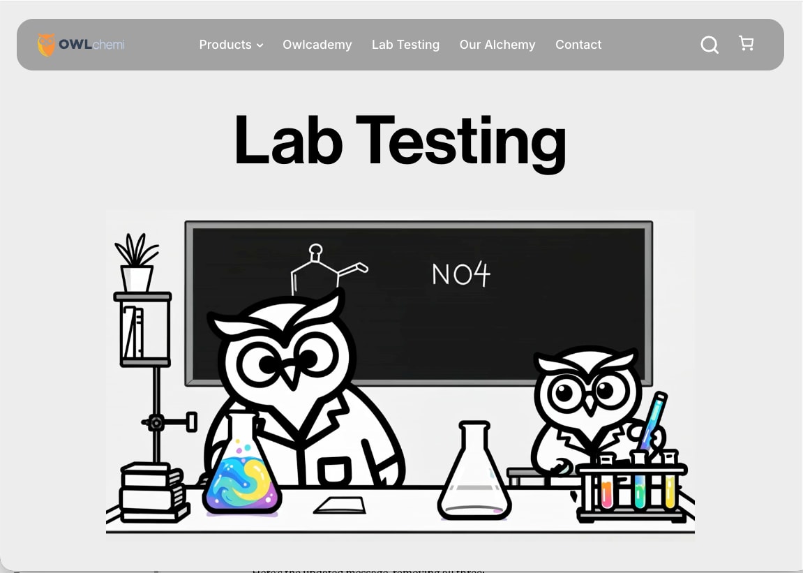 Lab Testing page with an illustrated owl classroom scene