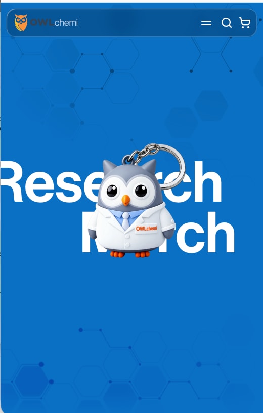 Research merch section with an owl keychain on bright blue, on a phone