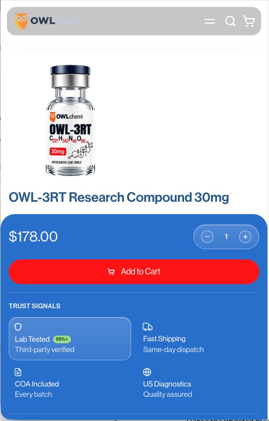 Product page with a vial, price and add to cart, on a phone
