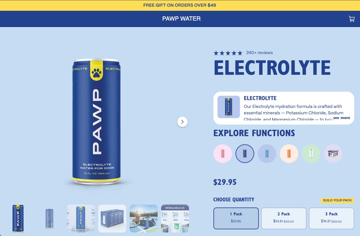 The same product page in blue for the Electrolyte can
