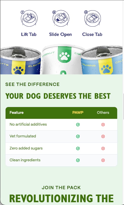 The resealable lid in three steps and a comparison table, on a phone