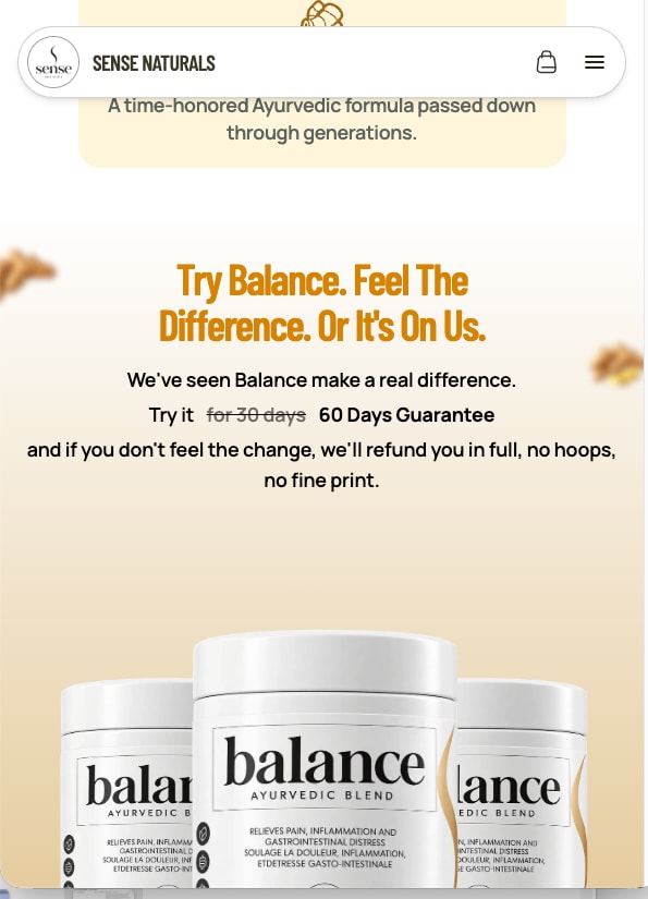 Guarantee section with Balance tins, on a phone