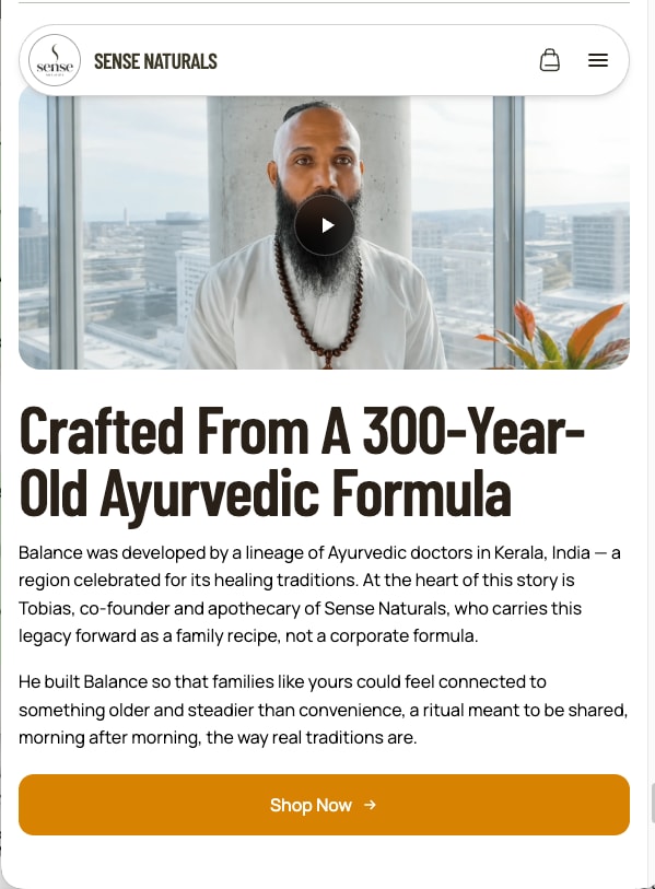 Founder video and the story of the formula, on a phone