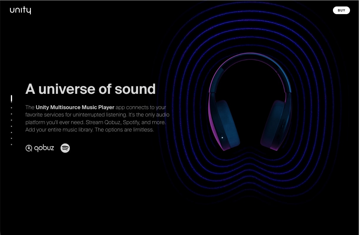 Section about the companion music app with Qobuz and Spotify icons