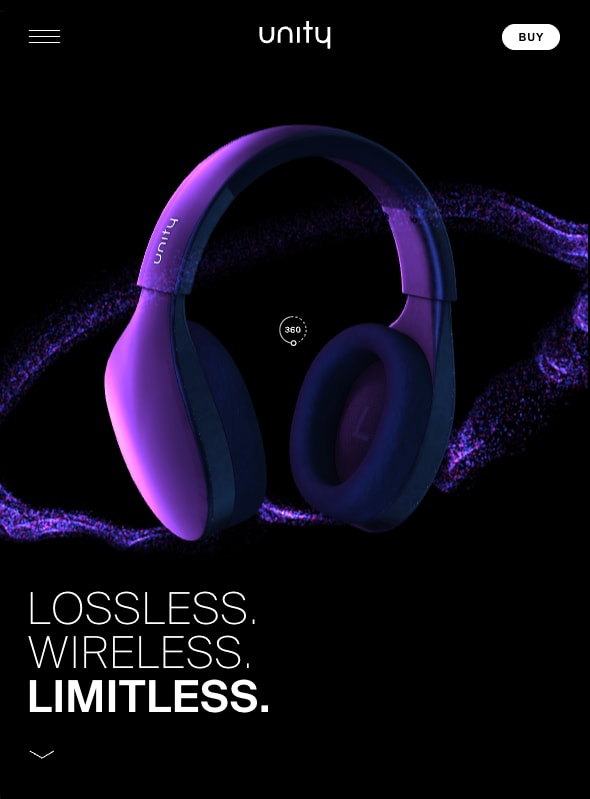 Violet-lit headphones and Lossless. Wireless. Limitless. on a phone