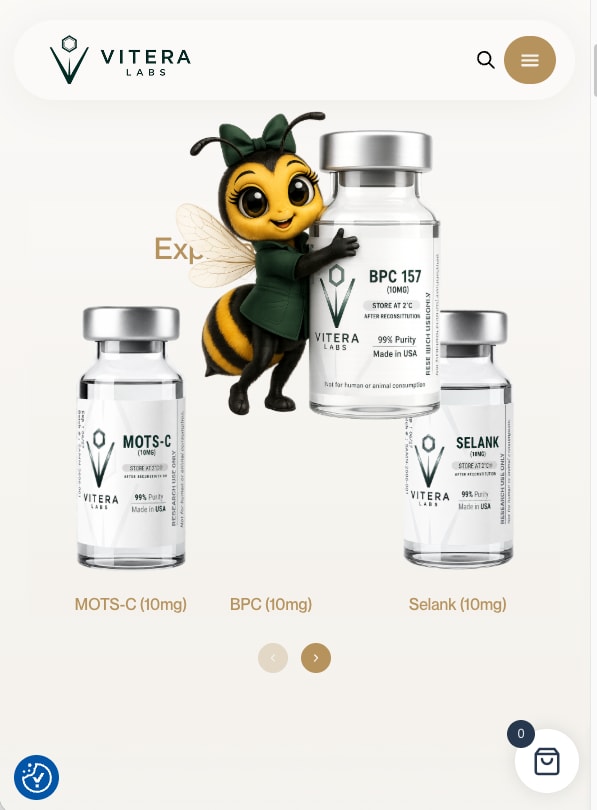 Product carousel with three vials and the bee, on a phone