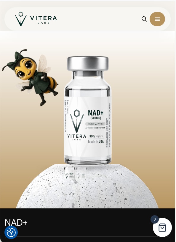 A vial on a stone plinth with the bee mascot, on a phone