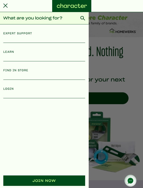 Search field and menu with Expert support, Learn and Find in store, on a phone